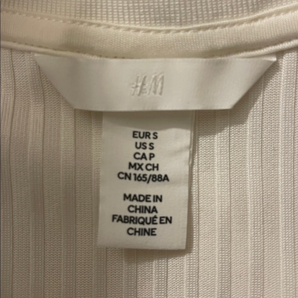 H&M Cream White Long Sleeve Ribbed Button-Up Fitted Dress S - Picture 5 of 5